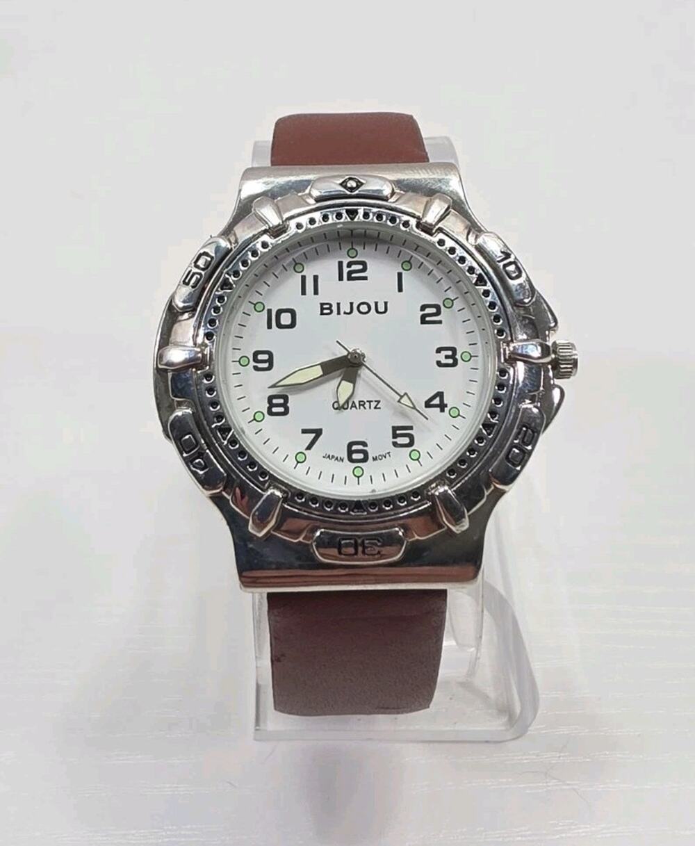 Women's Bijou Watch Luminous Hands Brown Genuine Leather Band New Battery W284